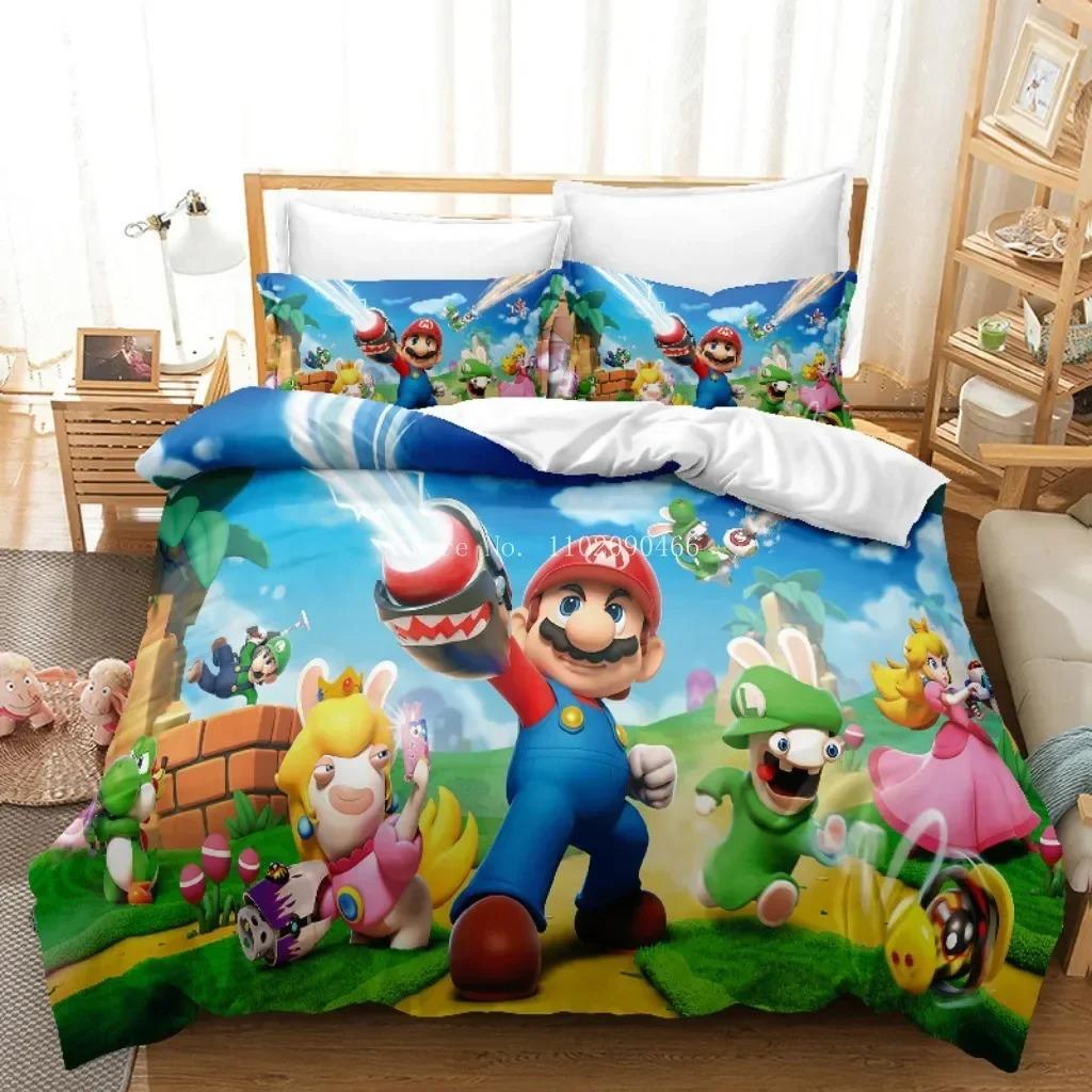 Set de lenjerie de pat 3D HD SuperS M-Mario Personaje de joc Super Bros Husă de plapumă, Huse de pilotă pentru copii Față de pernă 2/3 buc Single Twin
