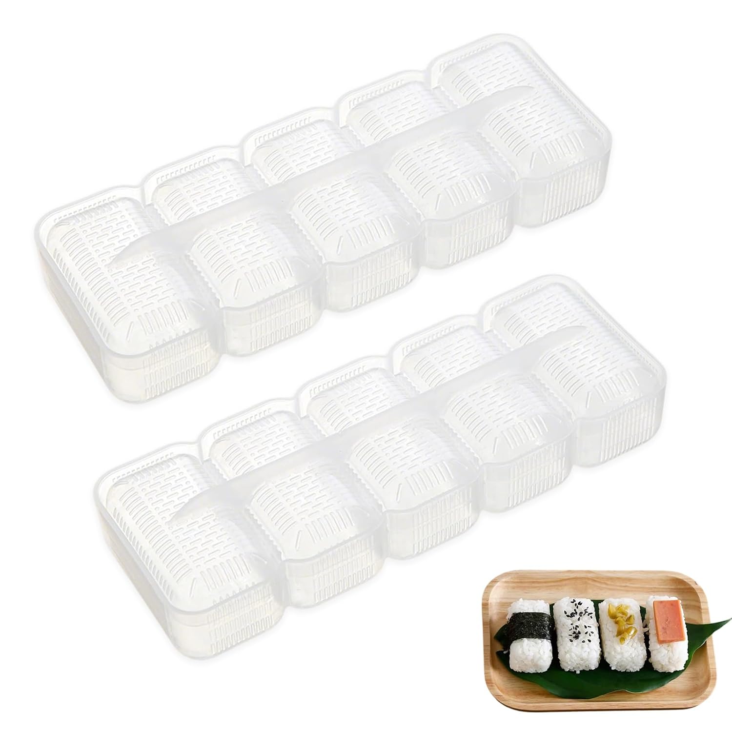 Sushi-shaped rice ball mold nigiri sushi 2-piece set non-stick easy release transparent accommodates 5 pieces clean suitable home restaurant use maker