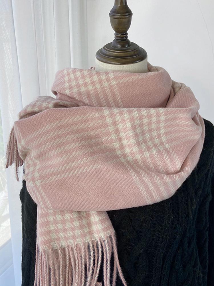 Women Winter Knitted Scarf Headscarf Ladies Men Casual Preppy Classic Plaid Tassel Scarve Mujer Male Wrap Shawl New Unisex Lover