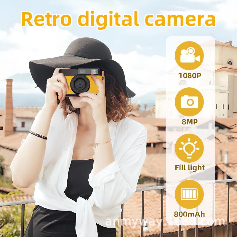 Retro CCD Camera with High-Definition Filter, Built-in Fill Light for Photography & Video Recording, Portable Mirrorless Design for Students