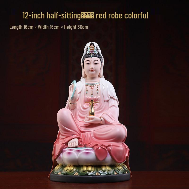 

Red Robe Ceramic Guanyin Ornament – Home Worship Bodhisattva Statue for Living Room Decor No Specific Size