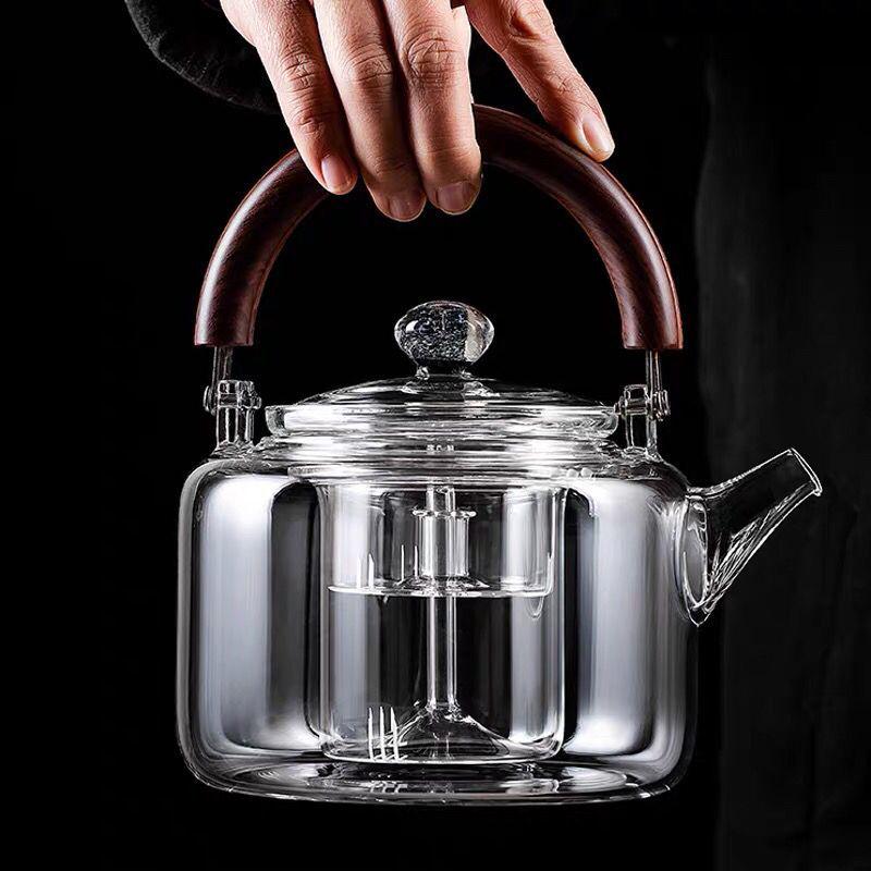 High-Temperature Resistant 1L Transparent Glass Teapot with Handle for Fire Cooking, Ins Style Tea Set