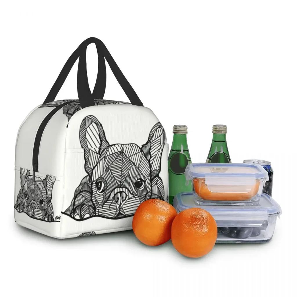 French Bulldog Puppy Facial Insulated Lunch Bag for Work School Frenchie Resuable Thermal Cooler Lunch Box Women Kids