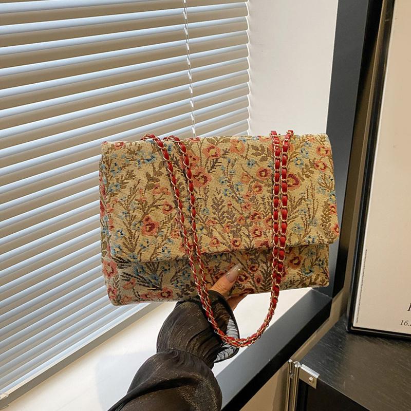 Envelope Bag Summer Flower Printing Cover Type Fashion Casual Shoulder Bag National Style Chain Handbag For Women KTY