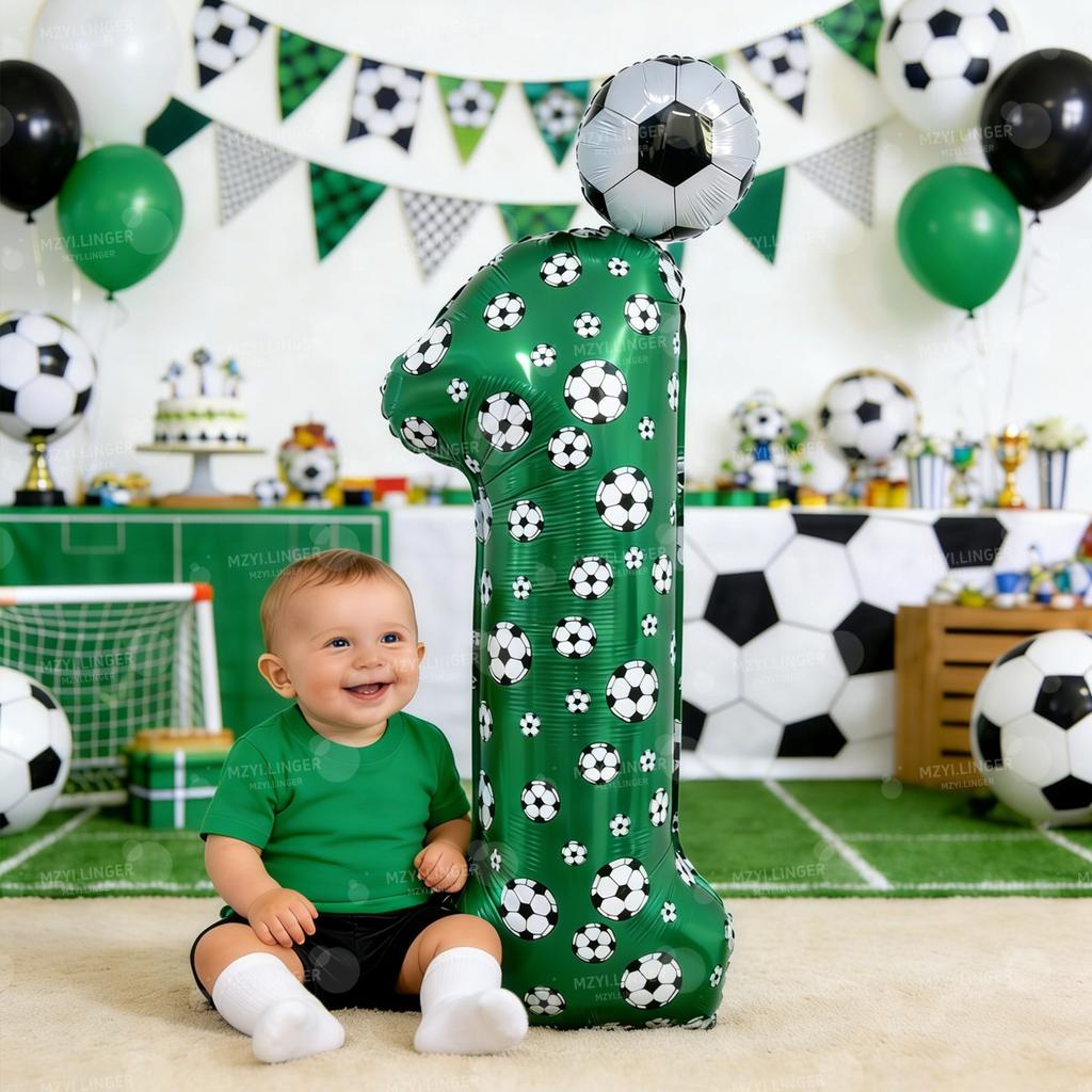 Football print number balloon set 0-9 mini football aluminum film balloons for birthday parties, anniversaries, event decoration
