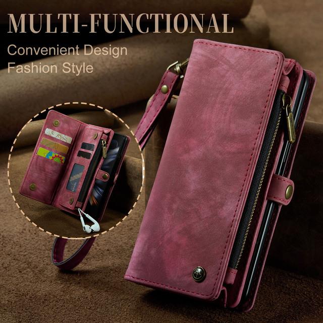 

Лучшая защита, роскошная сумка для телефона, кожаный чехол для Samsung Galaxy Z Fold 4 Fold4 5g Fold5 Fold 5 Zfold4 Zfold5, крышки слотов для карт for Samsung Z Fold 5 красный