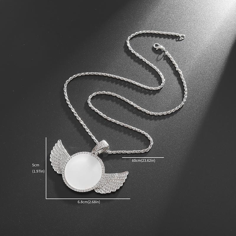 Angel Wings Mirror Photo Memorial Pendant Inlaid with Ice Crystal Zirconia Necklace Couple Trendy Jewelry Birthday Gift