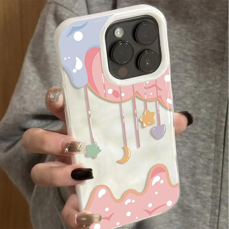 Cute Star Moon Phone Case for iPhone 17 16 Pro 15 Plus 14 13 12 11 Pro Max 17 Air 16E Wave Texture Soft TPU Protective Cover