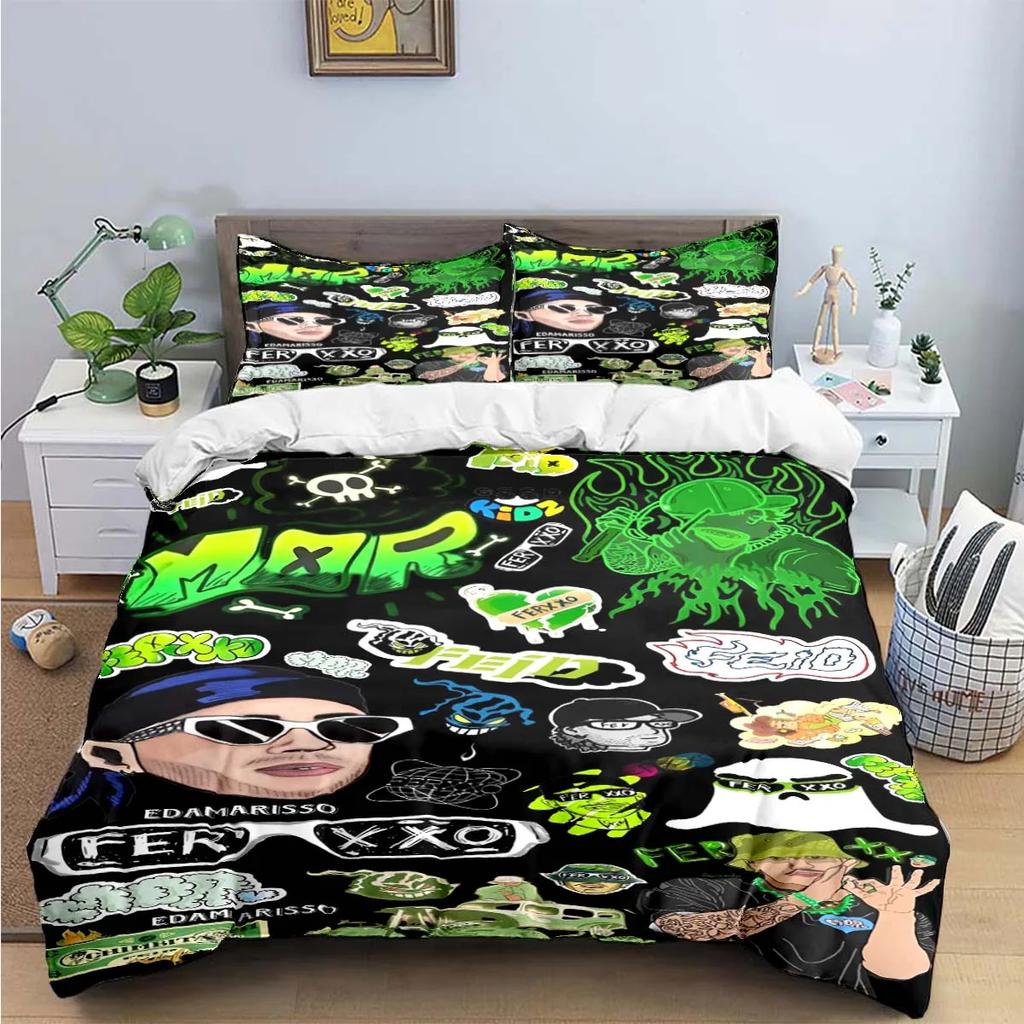Fashion Pop Singer Ferxxo Feid Print Bedding Sets Bed Supplies Set Duvet Cover Bed Comforter Set Bedding Set Luxury Birthdaygift