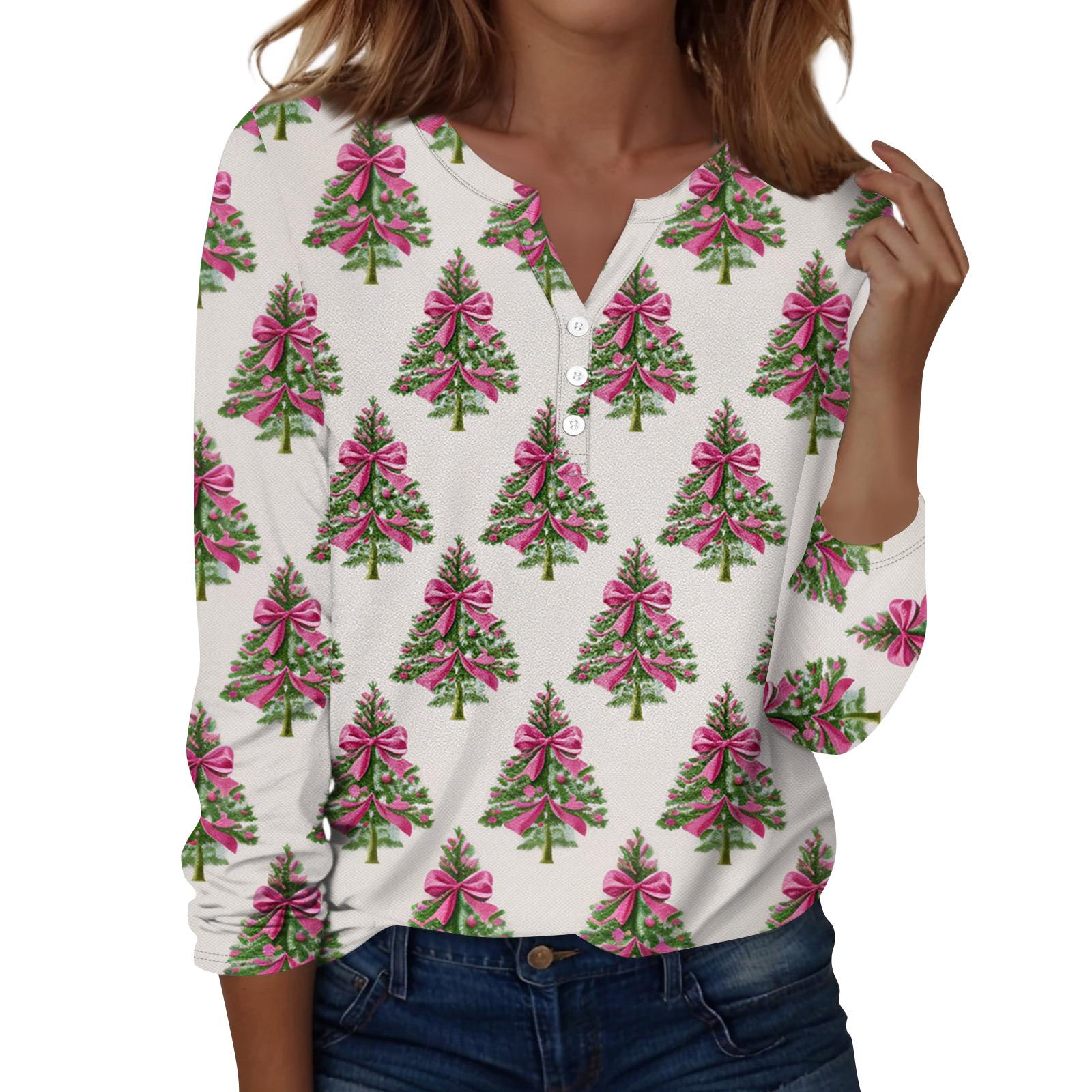 

Женская мода Повседневная футболка с V-образным вырезом, длинными рукавами и декоративными пуговицами S