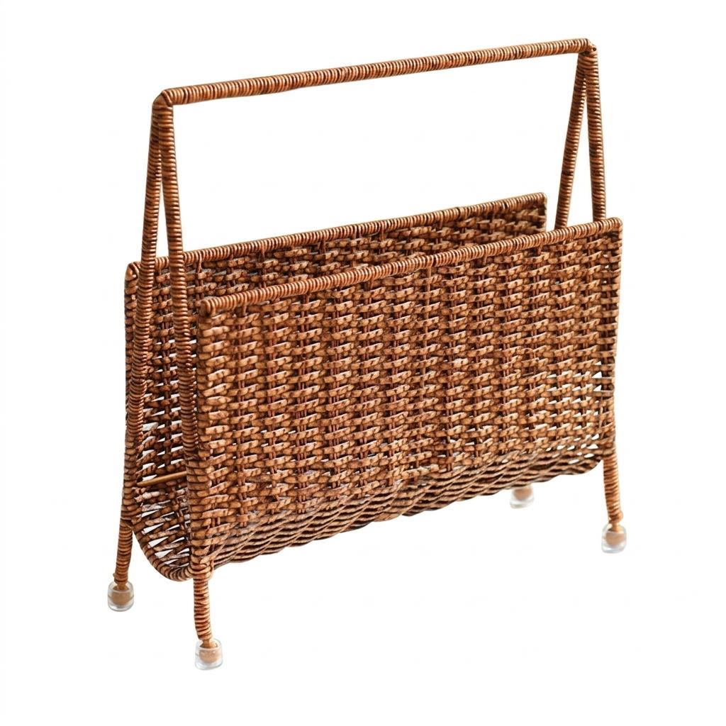 Narrow Wicker Basket Home Office Organizer, HandWoven PE Rattan Beside Sofa Storage, Apartment