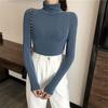 Women's Solid Color High Neck Base Layer Top Korean Style Versatile Long Sleeve T-Shirt Slim Fit Inner Wear for Autumn and Winter
