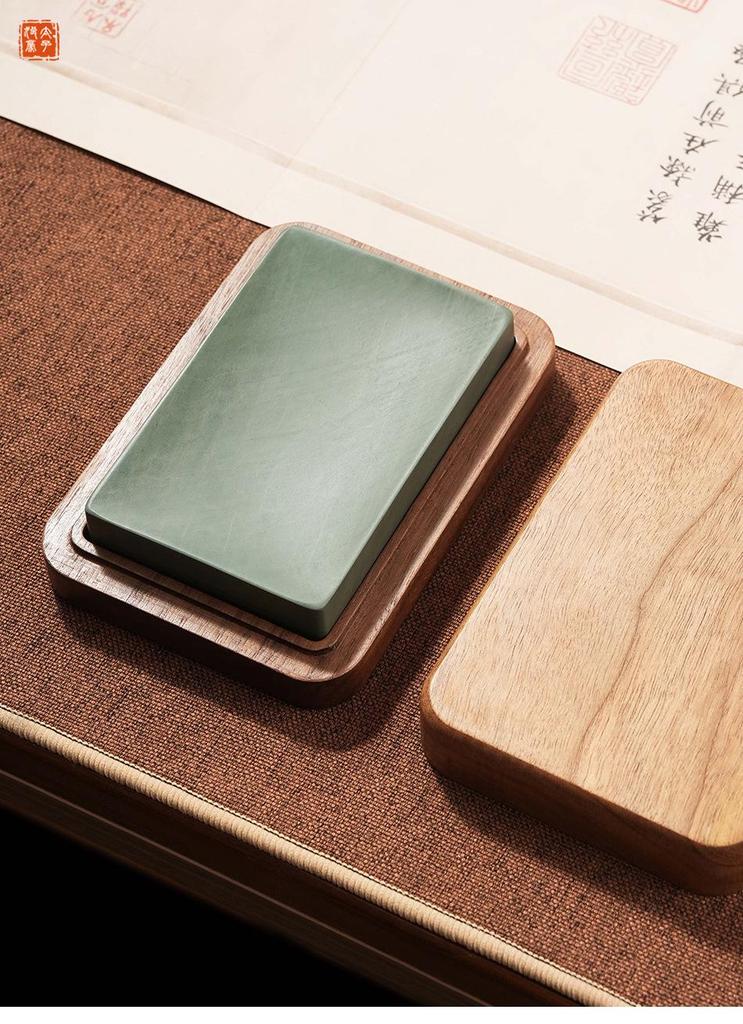 Rectangular Natural Stone Inkstone with Lid for Calligraphy & Portable Ink Cartridge Storage