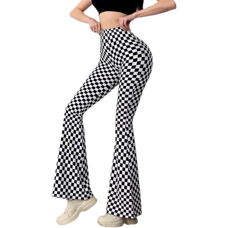 Retro Plaid High-Waisted Plus Size Elastic Wide-Leg Body Shaping Pants