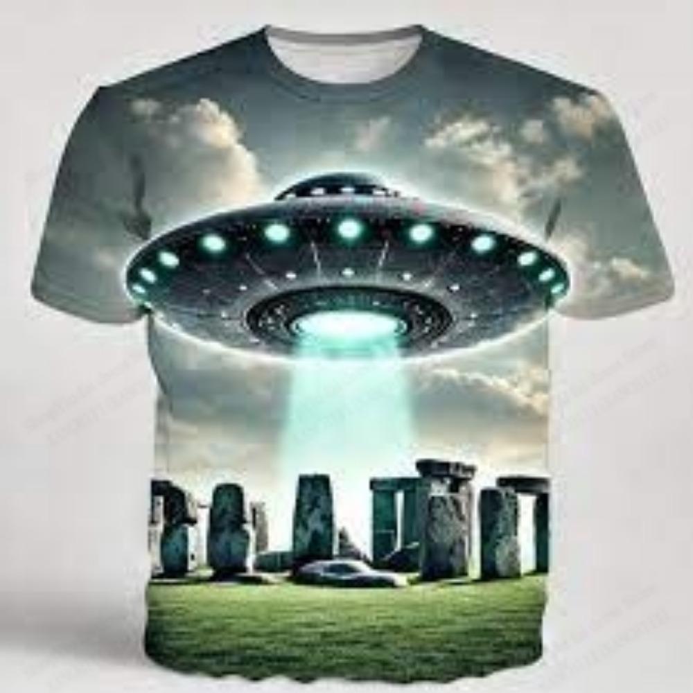 Summer UFO Alien 3d Print T-shirt Men Fashion Casual O-Neck Short Sleeve Tshirt Funny Mysterious Spaceship Tops Tees Men Clothes