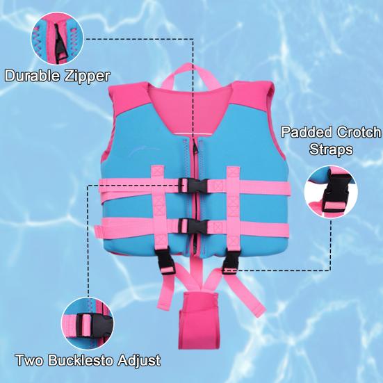 Kids Swim Vest Adjustable Crotch Woven Strap Boys Girls Life Jacket Snorkel Kayaking Boating Drifting Buoyancy Safety Vest Swimming Aid