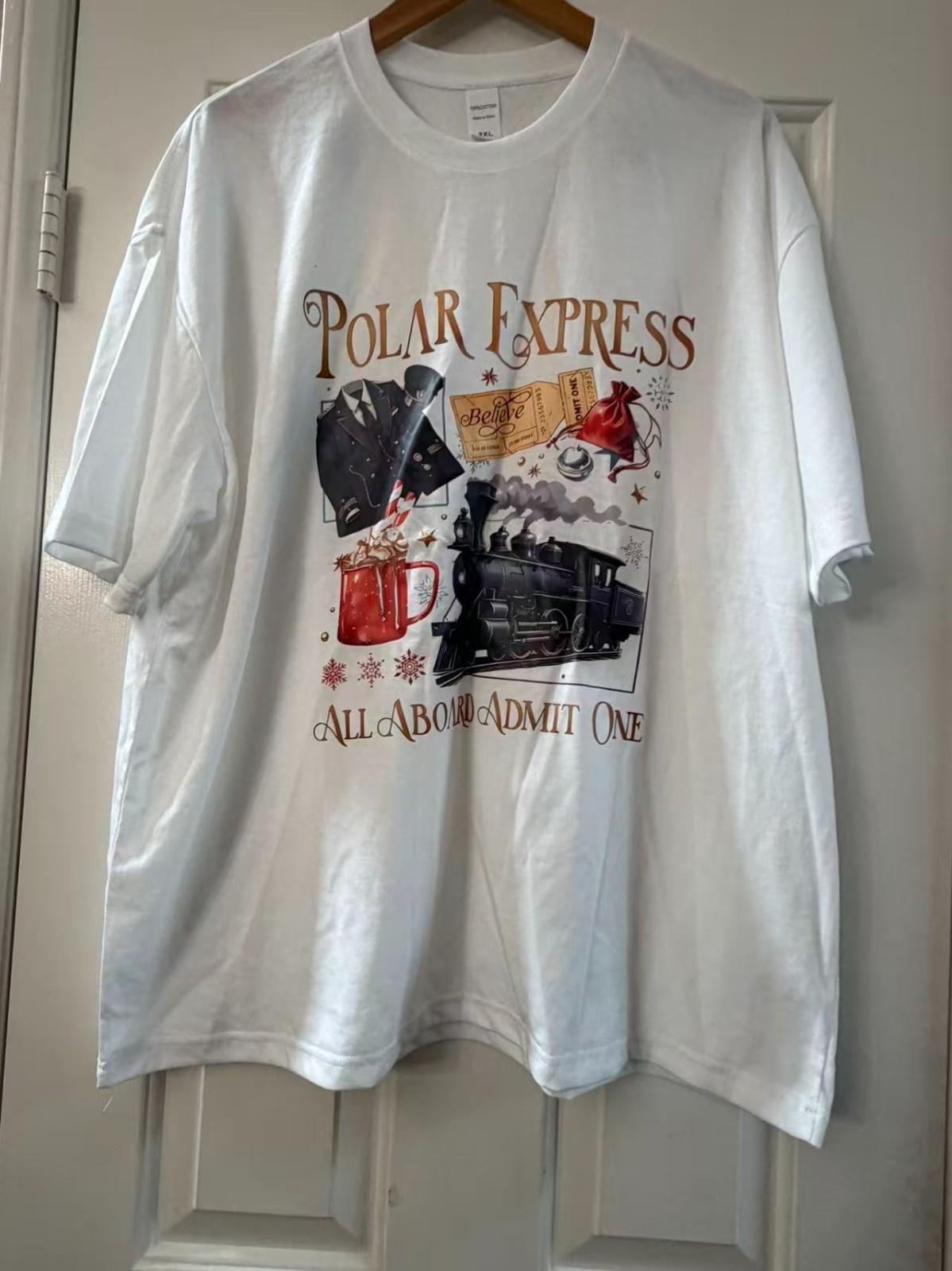 Polar Express All Aboard Admit One Christmas T-Shirt 2XL White 100% Cotton XL