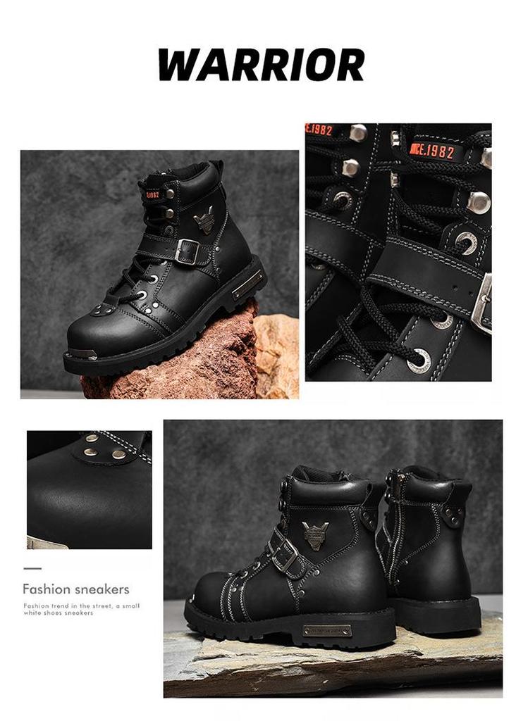 Męskie Wysokie Buty Motocyklowe Sznurowane, Gruba Podeszwa, Codzienne Buty Robocze Jesień/Zima