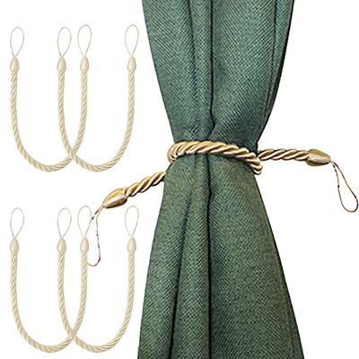 4Pcs Hand Woven Cotton Rope Curtain Tiebacks Elegant Boho Decorative Drapery Holdbacks with Metal Hook for Home Office
