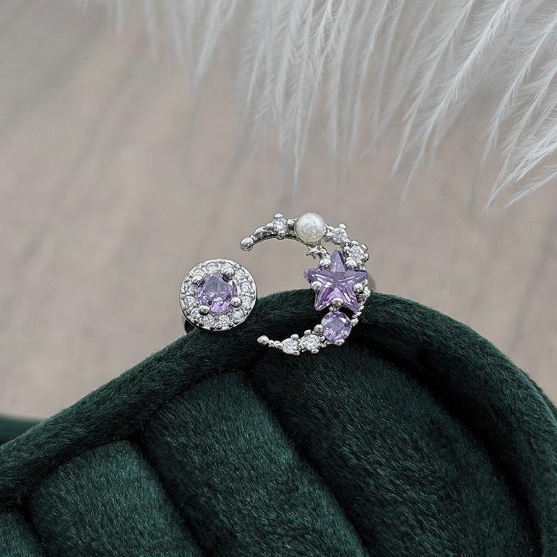 High Value Nine Purple From Fire Sweet Sister Dream Wind Purple Zircon Diamond Star Moon Butterfly Open Ring Stacked Ring