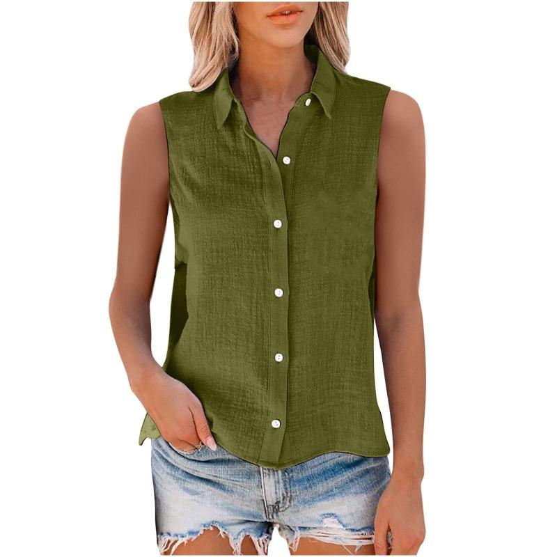 Summer Fashion Sleeveless Women Shirt Lapel Loose Casual Simple Office Blouse Plus Size Ladies Solid Color Elegant Basic Tops Clothing