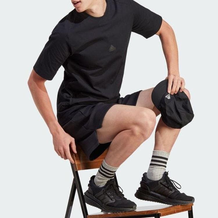Adidas Solid Color Crew Neck Straight Cut Short Sleeve T-Shirt Men Tops Black IJ6129