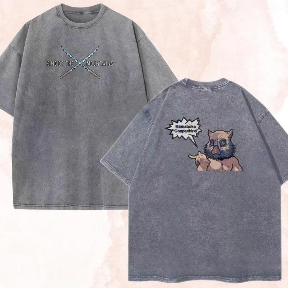 

Hashibira Inosuke Printed Tee Anime Demon Slayer Clothing Men Women Retro Washed T-shirts Short Sleeve Harajuku T Shirt S