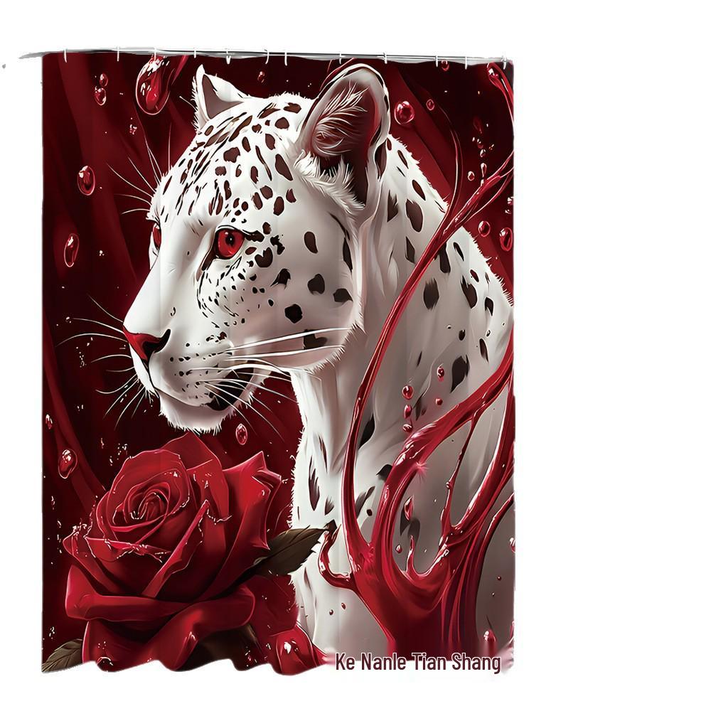 Rose & Leopard Bath Set: Shower Curtain, Non-slip Mat, Toilet Lid Cover, Bathroom Mat & 12 Hooks