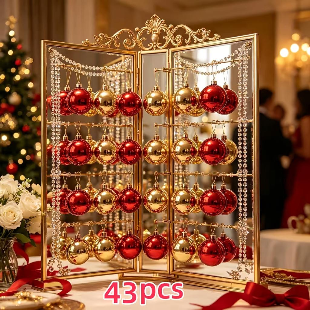 43 Pcs Red Gold Mixed Smooth Christmas Ornament Balls with Gold Hanging Strings for Trees Wreaths Windows and Party Decor