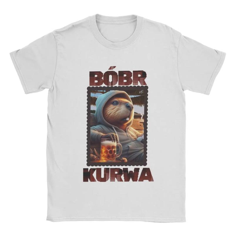 Bobr Bober Kurwa Beaver Boberek Beer And Football TShirts for Unisex Pure Cotton T Shirts Short Sleeve Tee Shirt Party Clothes