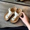 Sheepskin simple thick-soled leather slippers women's summer wear flat-bottomed flip-flops casual cool slippers