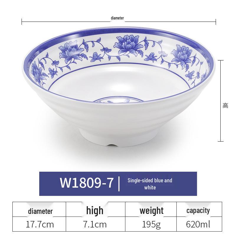 Blue & White Melamine Noodle Bowl: Imitation Porcelain Tableware for Ramen, Soup, Wonton, or Beef Noodles in Noodle Shops