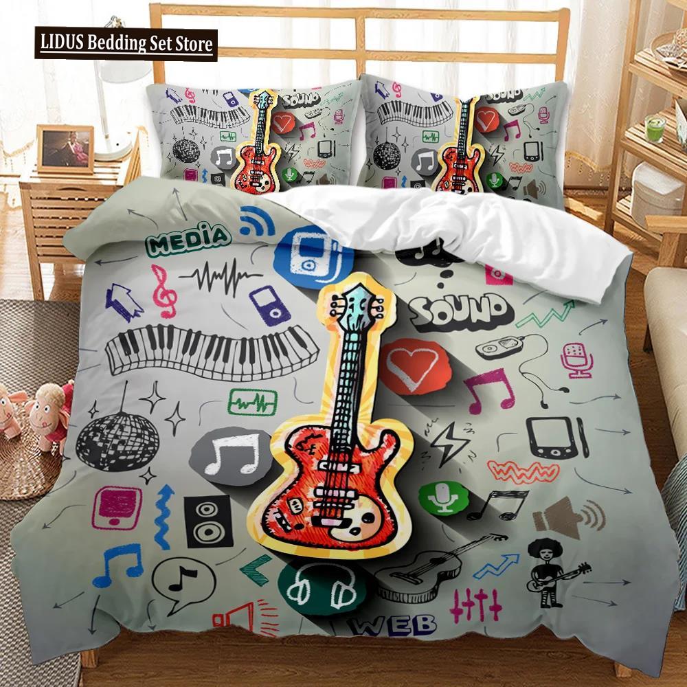 

Guitar Duvet Cover Set Twin Rock Music Comforter Cover Set Hip Hop Hippie Quilt Cover Blue Guitar Polyester Bedding Set For Teen EU single(135x200cm)