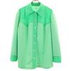 70s Vintage Check Pattern Long Sleeve Western Shirt 15 1/2 Green Women Used