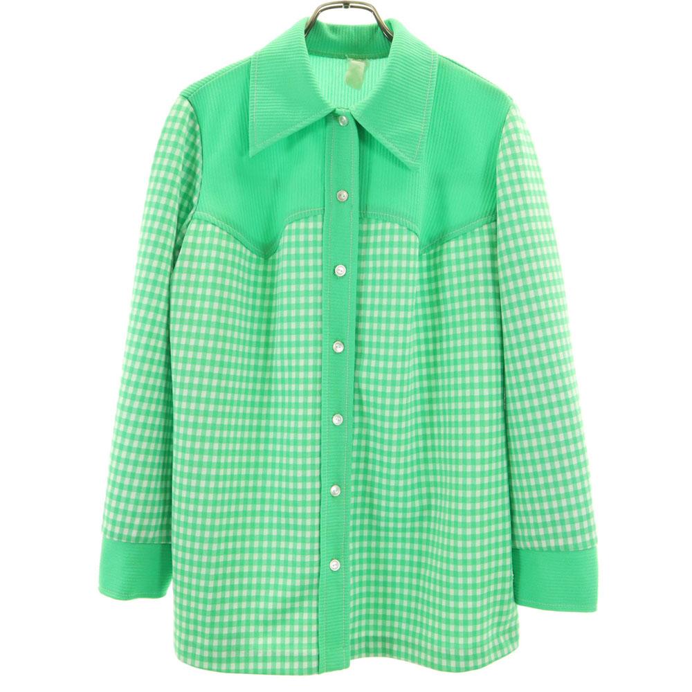 

Винтажная рубашка в клетку 70-х годов с длинным рукавом в западном стиле 15 1/2 зеленая женская б/у