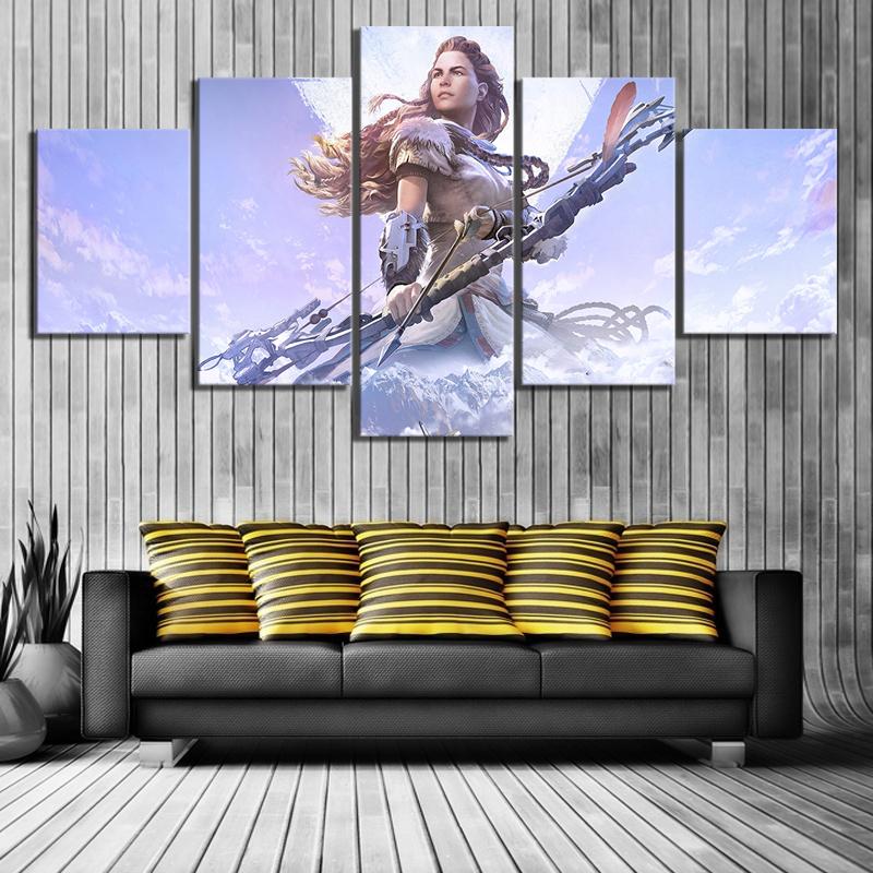 

Gamer 5 Panel Horizon Zero Dawn Video Game Wall Art Posters Canvas Pictures HD Print Paintings Home Decor Living Room Decoration 20x35 20x45 20x55cm