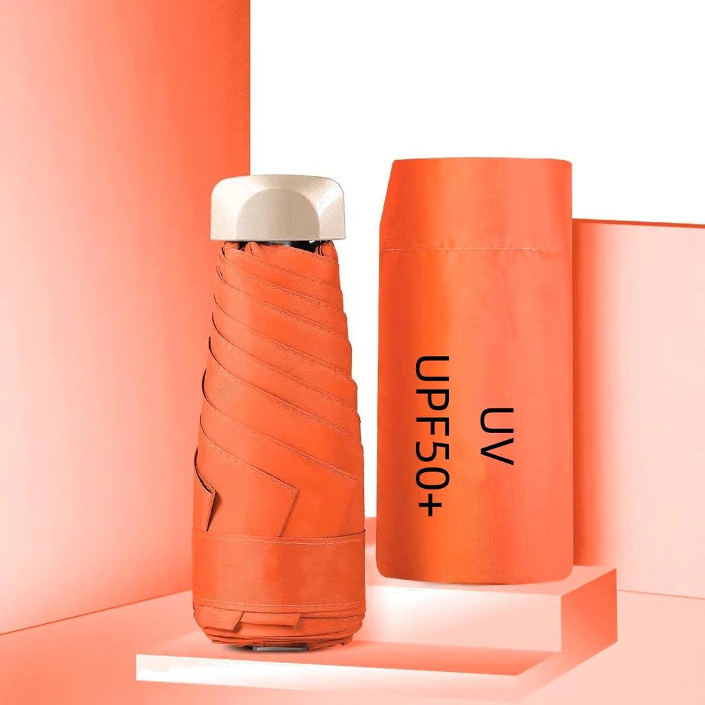 Mini-Taschenschirm Tragbarer Kleiner Reise-Regenschirm Vinyl Faltbarer Sonnenschirm Regendichter Schirm UPF50+ Kapselschirme