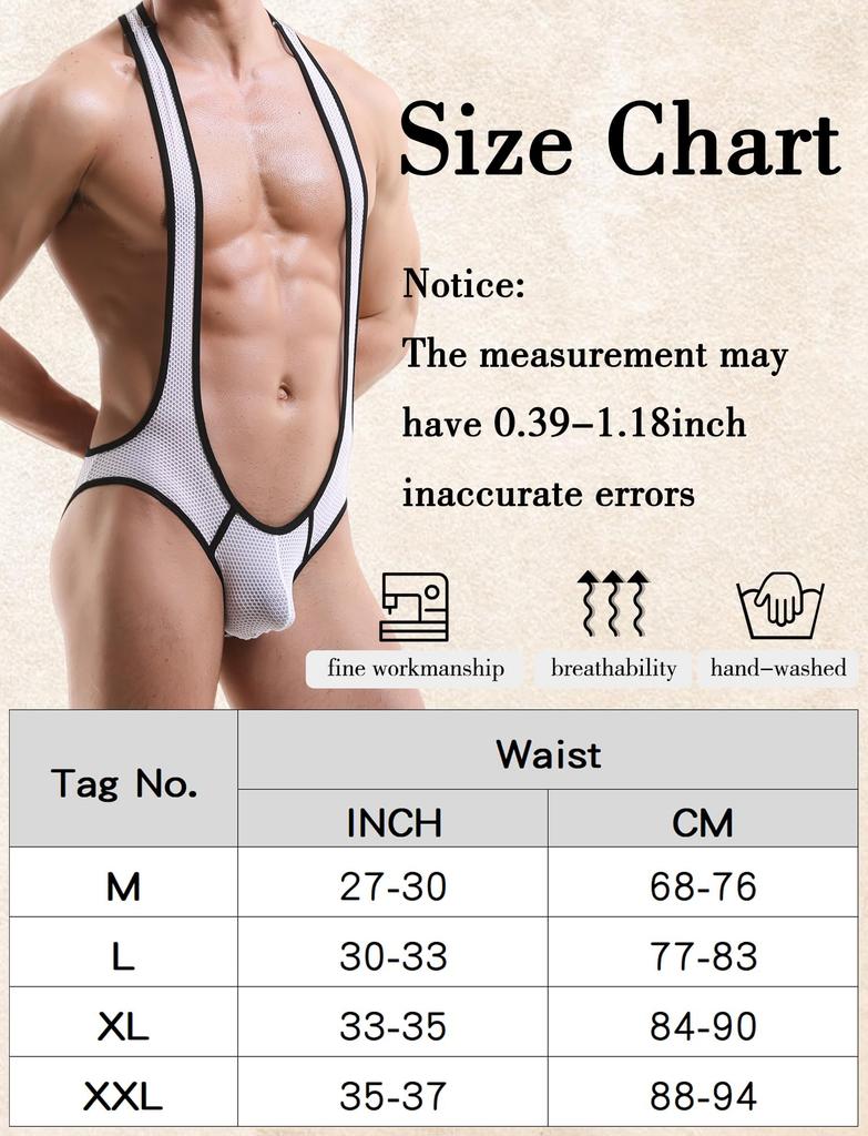 Maeau Mesh Wrestling Singlet Boxer Briefs with Breathable and Size L Men's T-Back, Quick-Drying Bodysuit, One-Piece Set, Loungewear, Sports, Fitness,