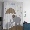 Niedliche Elefanten mit Regenschirm, transparente Vorhänge für Schlafzimmer, Wohnzimmer, Tüllvorhänge für Küche, Fenster, Voile-Vorhänge