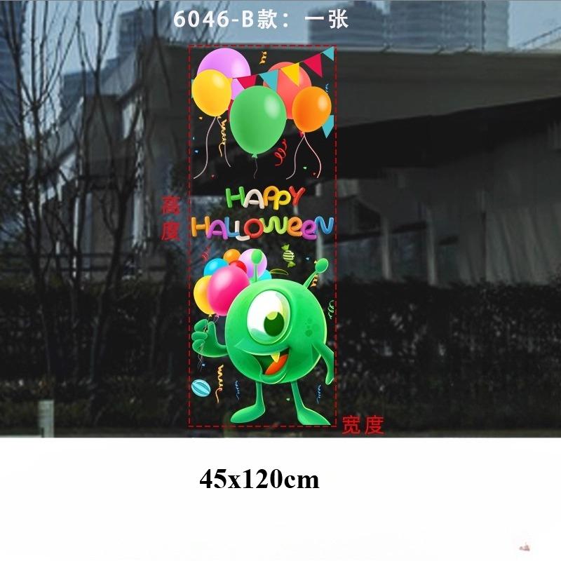 45x120cm Halloween Pumpkin Window Stickers Cartoon Candy Jack-o'-lantern Static Sticker Black Cat Ghost Festival Happy Halloween