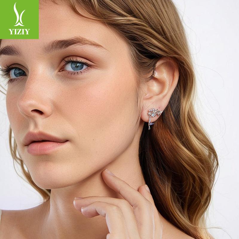 Purple Flower Bird Stud Earrings Female S925 Sterling Silver Tide Super Fairy Niche Exquisite Light Luxury Earrings Female