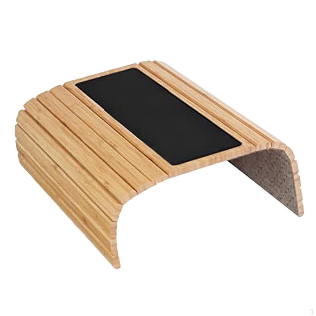 Couch Arm Table Cup Holder Wood Side Tables Coffee Drinks AntiSlip Sofa Foldable