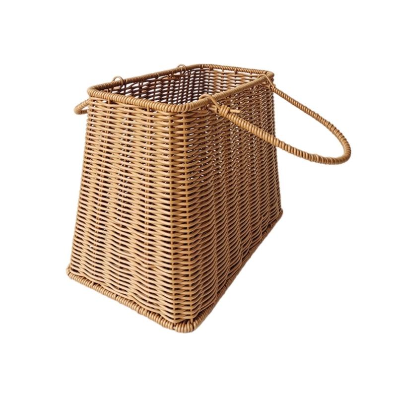 

Удобная ручная корзина для домашнего использования, плетеная вручную пластиковая ротанговая корзина, уникальная аккуратная корзина для хранения овощей и закусок