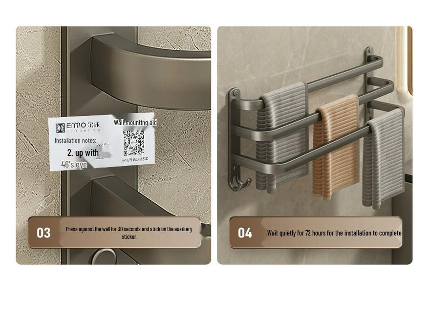 Gunmetal No-Drill Wall-Mounted Towel Rack for Bathroom Storage