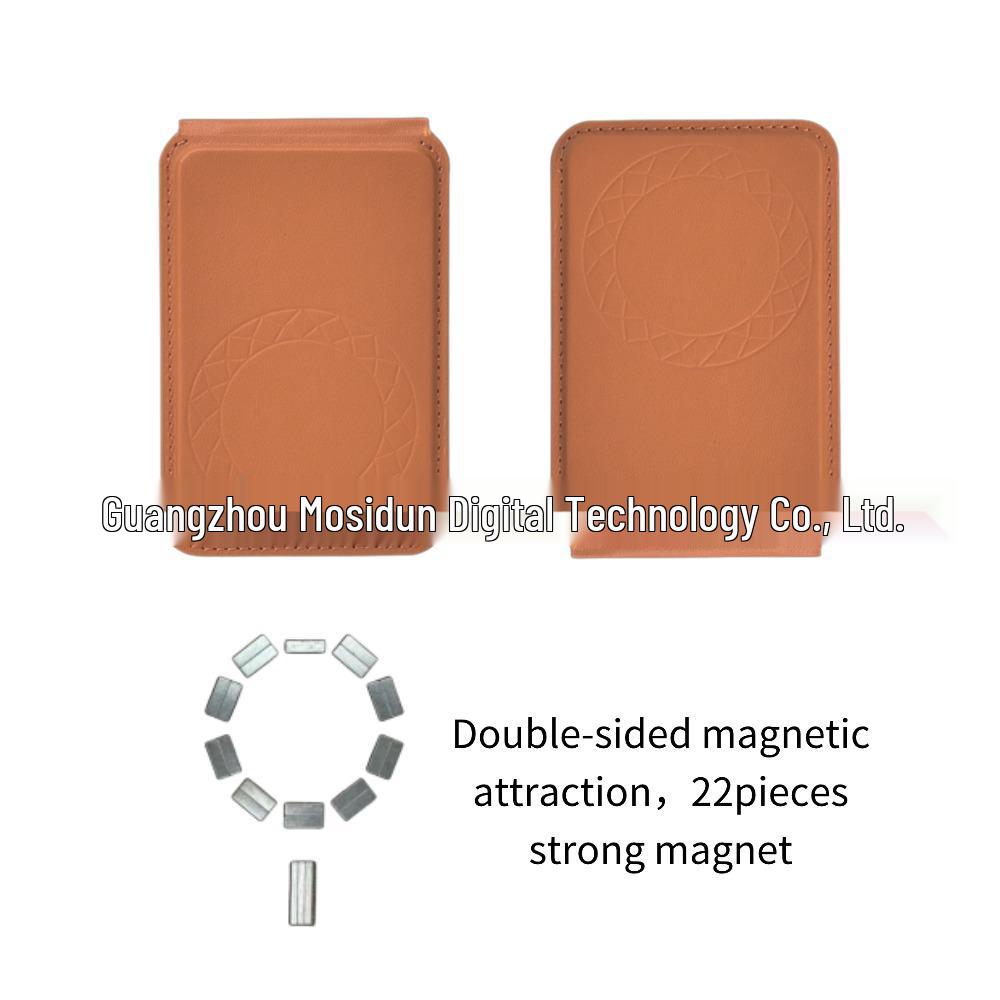 iPhone 15 MagSafe Magnetic Card Holder & Stand: Double-Sided Leather Sleeve