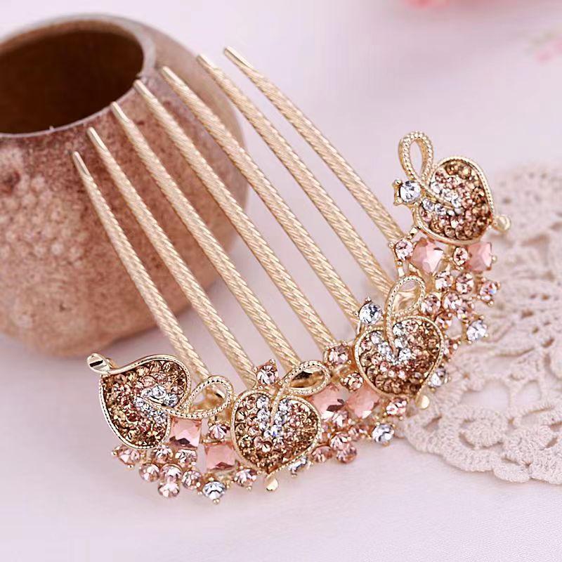 Μεταλλική Χτένα Μαλλιών με Επτά Δόντια και Στρας και Φουρκέτα - Κορεατικό Στυλ