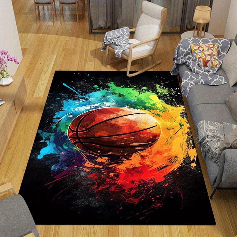 1pc Basketball Pattern Area Rug, Anti Slip Non Shedding Stain Resistant Carpet