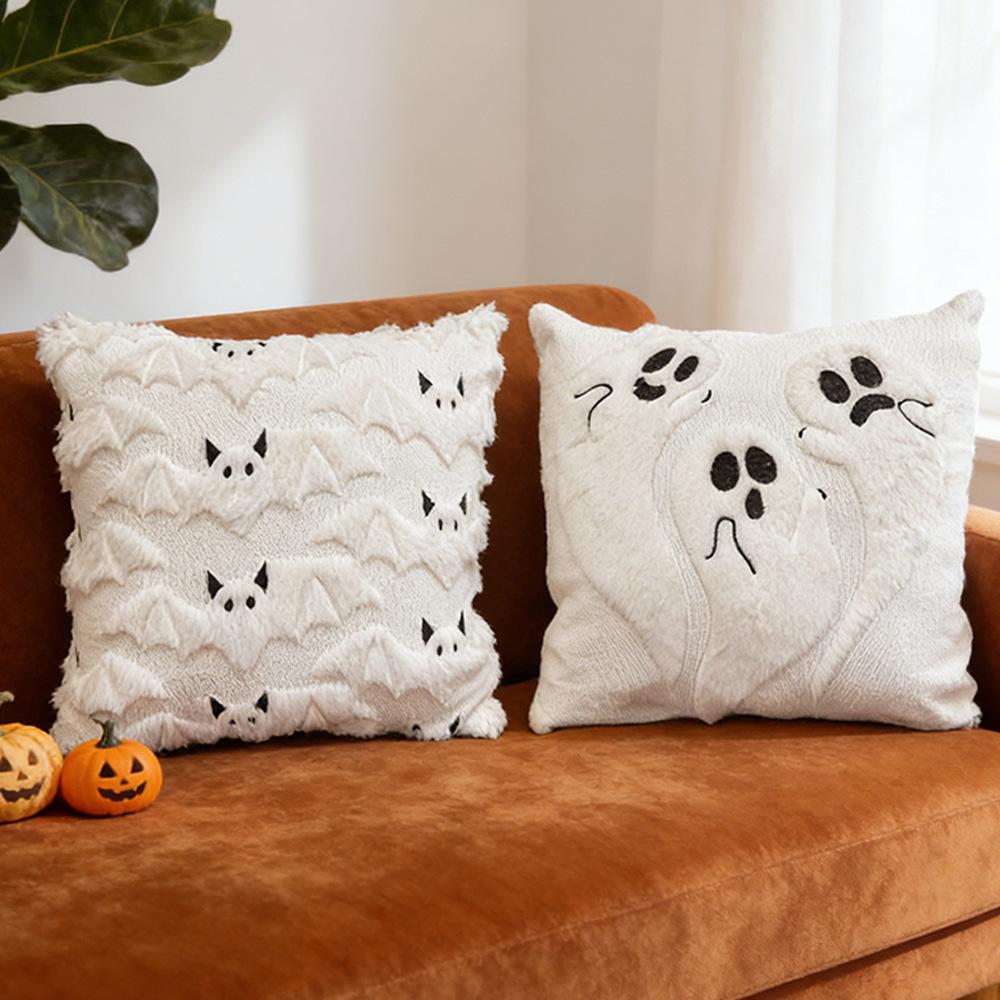 Halloween Pumpkin Ghost Throw Pillow Cover Soft Plush Pillow Cushion Case Velvet Back Pillowcase for Home Living Room Bed Decor