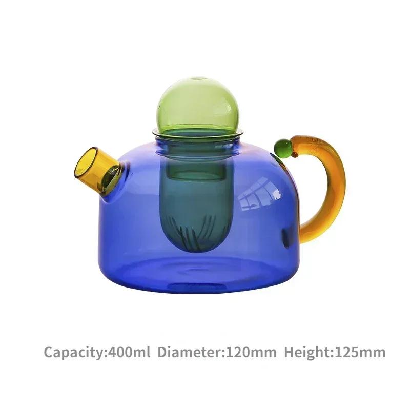 Teiera Caraffa in Vetro Resistente al Calore con Infusore Set Tazze Teiera Bollitore in Vetro Borosilicato per Bevande Calde Fredde per gli Amanti del Tè