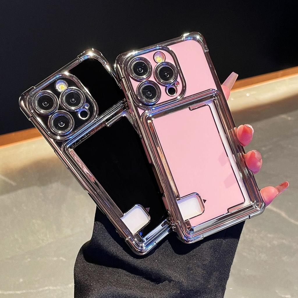 Creative Electroplated Solid Color Side Card Phone Case Suitable for IPhone 16, Transparent Anti-drop IPhone 15 Pro Max